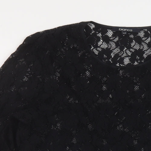 Bianca Womens Black Polyester Basic Blouse Size 14 Round Neck