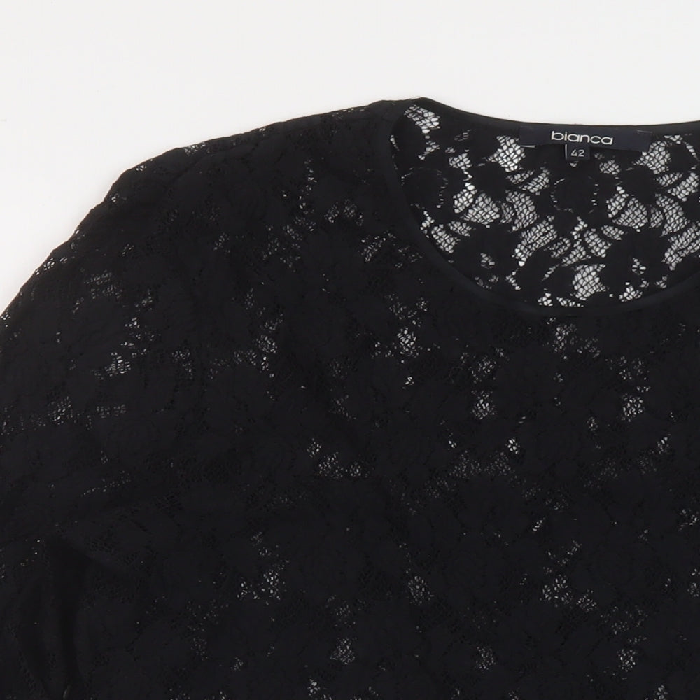 Bianca Womens Black Polyester Basic Blouse Size 14 Round Neck