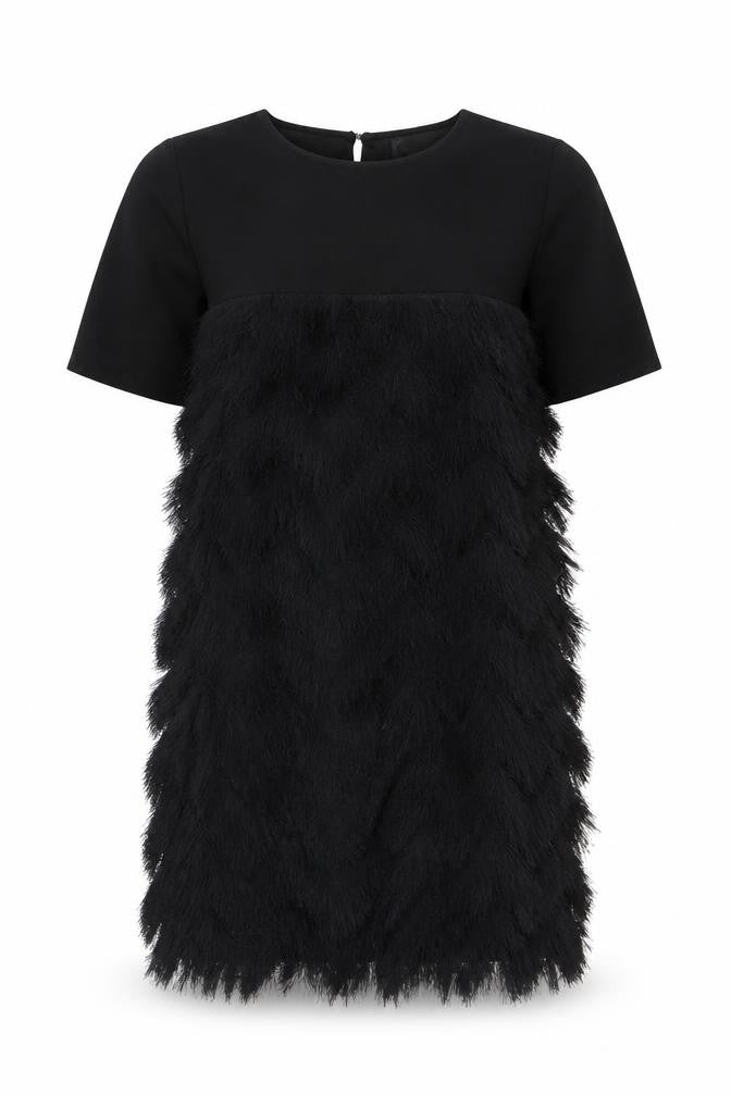 Front view of River Island women’s black polyester trapeze & swing, size UK 10, round neck button