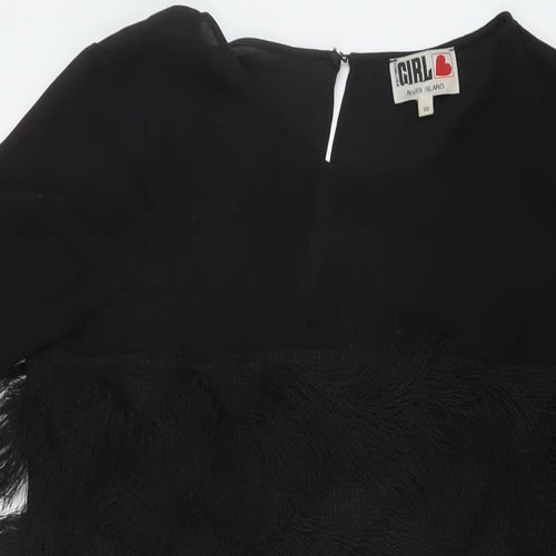 River Island Womens Black Polyester Trapeze & Swing Size 10 Round Neck Button