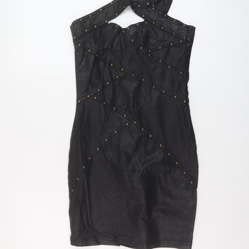 Miss Selfridge Womens Black Polyester Mini Size 8 One Shoulder Zip