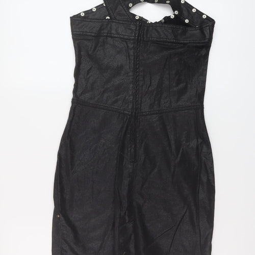 Miss Selfridge Womens Black Polyester Mini Size 8 One Shoulder Zip
