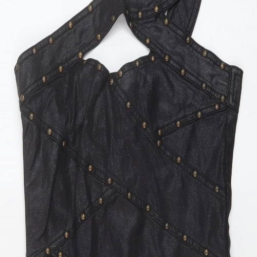 Miss Selfridge Womens Black Polyester Mini Size 8 One Shoulder Zip