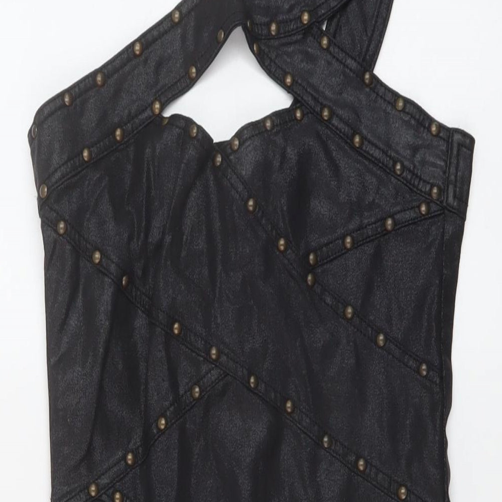 Miss Selfridge Womens Black Polyester Mini Size 8 One Shoulder Zip