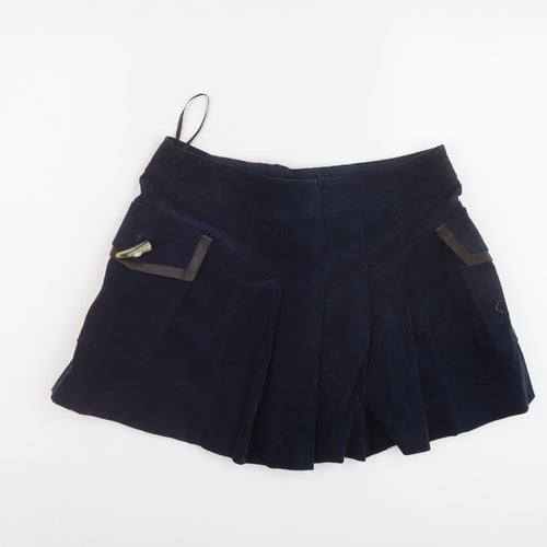 River Island Womens Blue Cotton Skater Skirt Size 10 Zip - Vintage