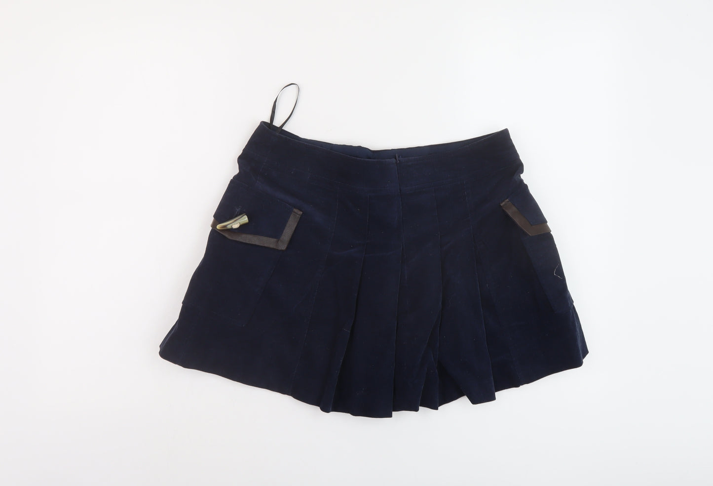 River Island Womens Blue Cotton Skater Skirt Size 10 Zip - Vintage