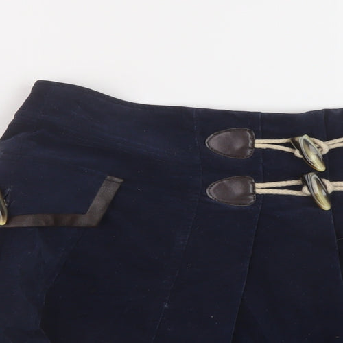 River Island Womens Blue Cotton Skater Skirt Size 10 Zip - Vintage