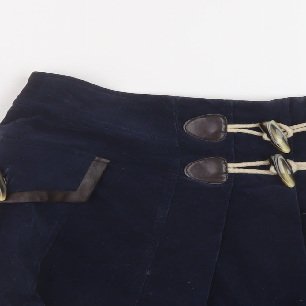 River Island Womens Blue Cotton Skater Skirt Size 10 Zip - Vintage