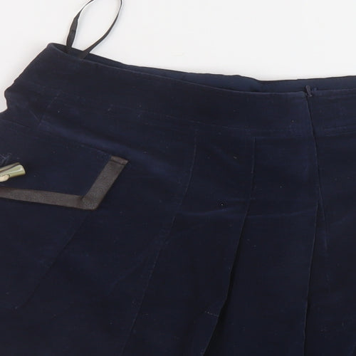 River Island Womens Blue Cotton Skater Skirt Size 10 Zip - Vintage