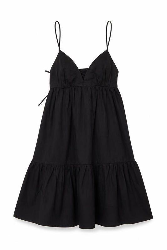 Front view of Zara women’s black cotton a-line, size XS, v-neck pullover