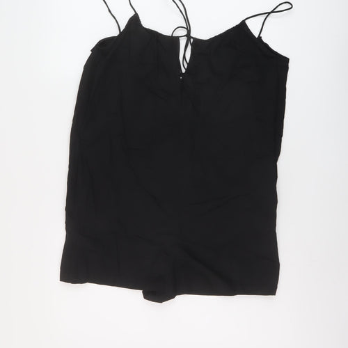 Zara Womens Black Cotton Playsuit One-Piece Size S Tie