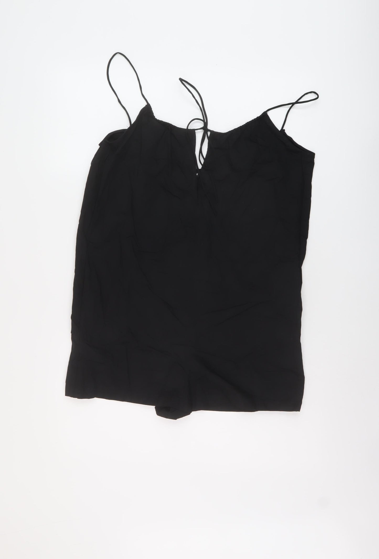 Zara Womens Black Cotton Playsuit One-Piece Size S Tie