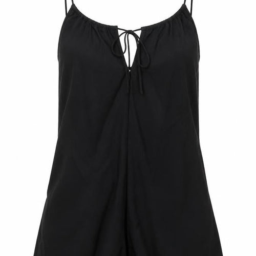 Zara Womens Black Cotton Playsuit One-Piece Size S Tie