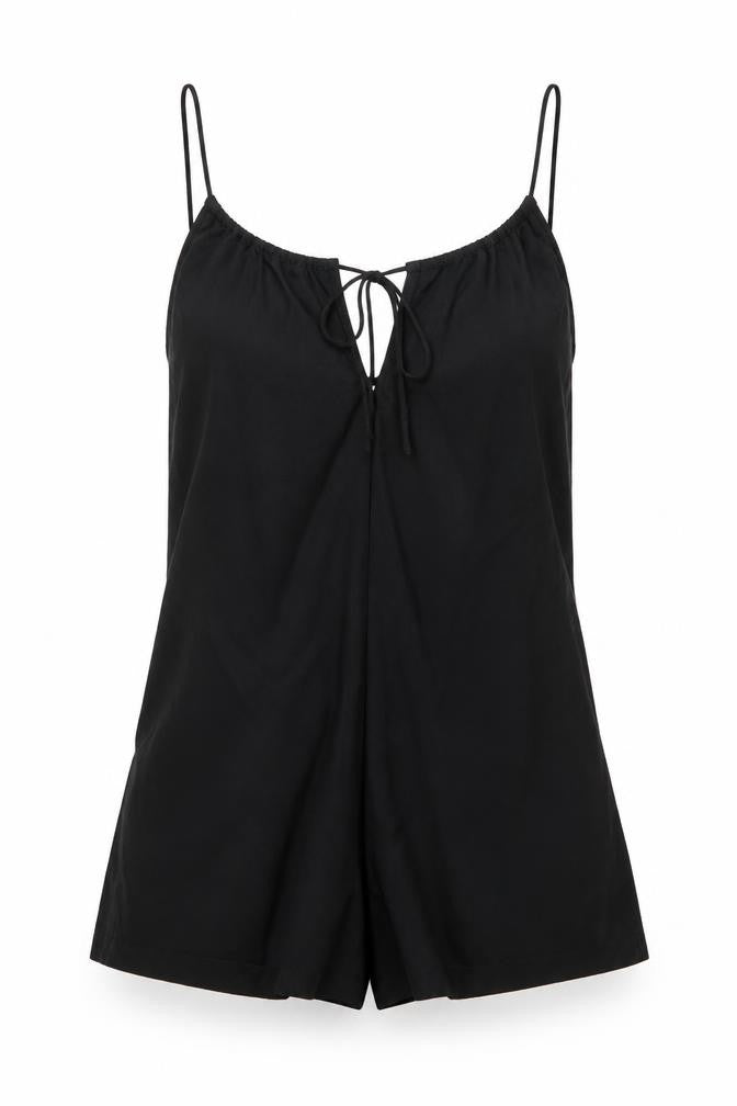 Zara Womens Black Cotton Playsuit One-Piece Size S Tie