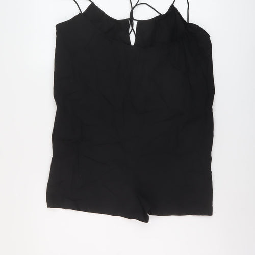 Zara Womens Black Cotton Playsuit One-Piece Size S Tie