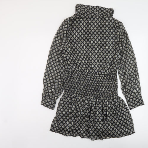 Zara Womens Beige Geometric Viscose A-Line Size S Collared Button