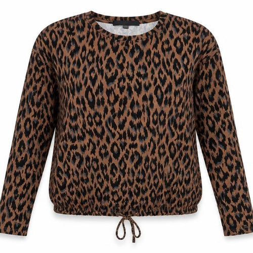 Up! Womens Brown Animal Print Viscose Basic T-Shirt Size XS Crew Neck