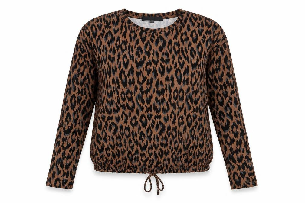 Up! Womens Brown Animal Print Viscose Basic T-Shirt Size XS Crew Neck