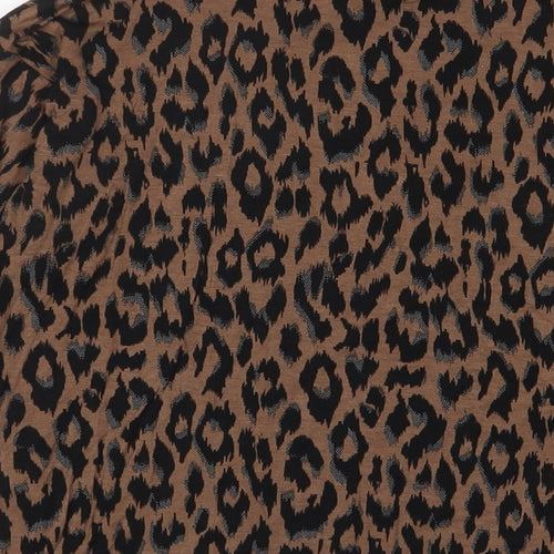 Up! Womens Brown Animal Print Viscose Basic T-Shirt Size XS Crew Neck