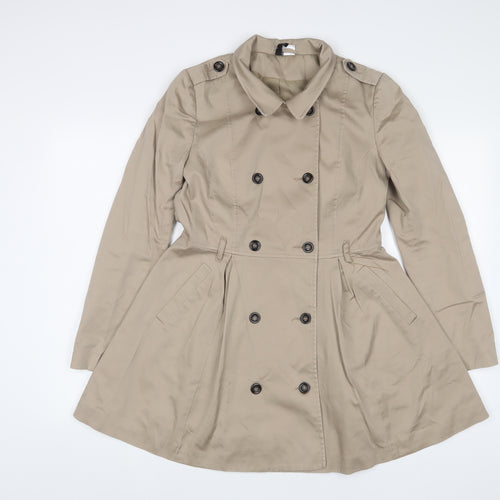 H&M Womens Beige Military Jacket Coat Size 8 Button - Pockets