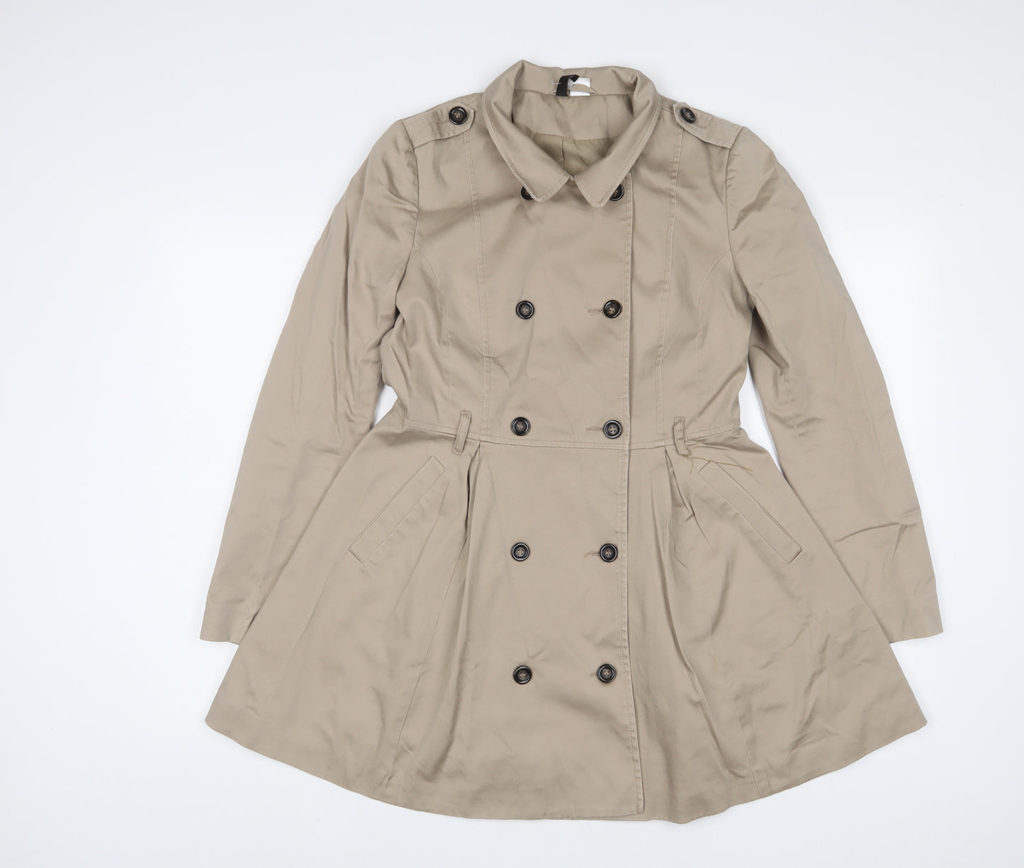 H&M Womens Beige Military Jacket Coat Size 8 Button - Pockets