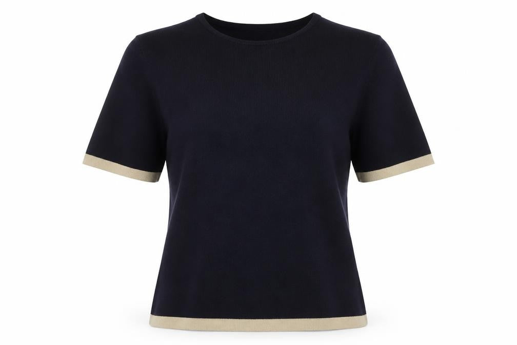 Front view of BHS women’s blue crew neck acrylic jumper, size UK 14, - 14/16