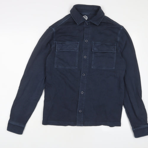 Marks and Spencer Mens Blue Cotton Button-Up Size S Collared Button