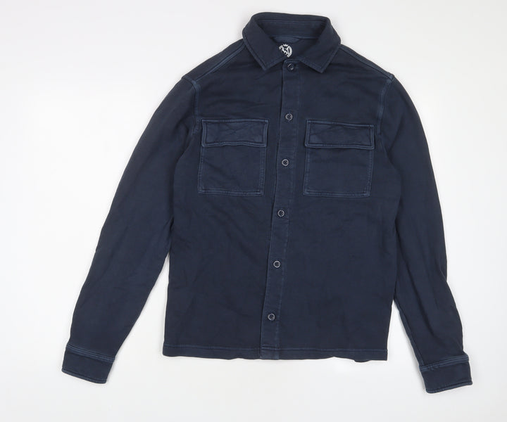 Marks and Spencer Mens Blue Cotton Button-Up Size S Collared Button