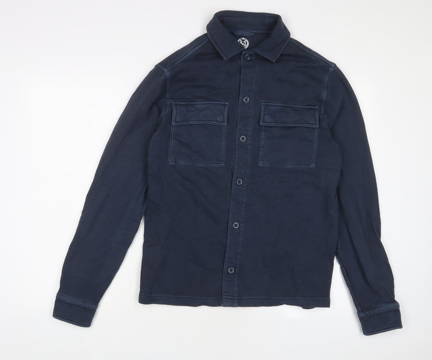 Marks and Spencer Mens Blue Cotton Button-Up Size S Collared Button