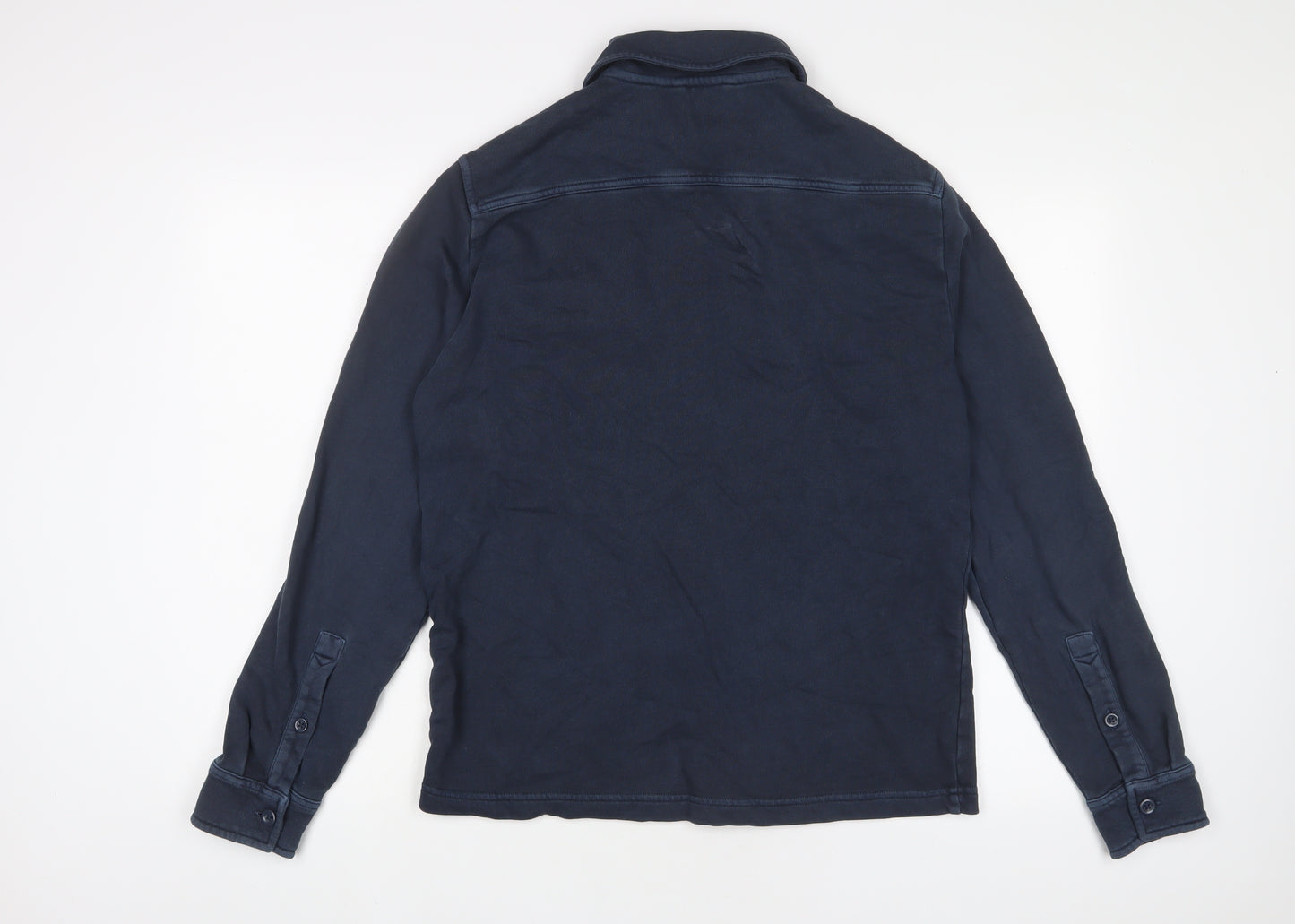 Marks and Spencer Mens Blue Cotton Button-Up Size S Collared Button