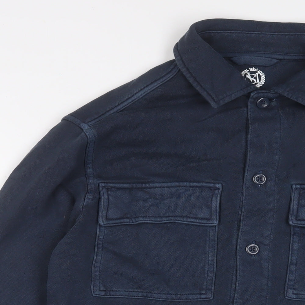 Marks and Spencer Mens Blue Cotton Button-Up Size S Collared Button
