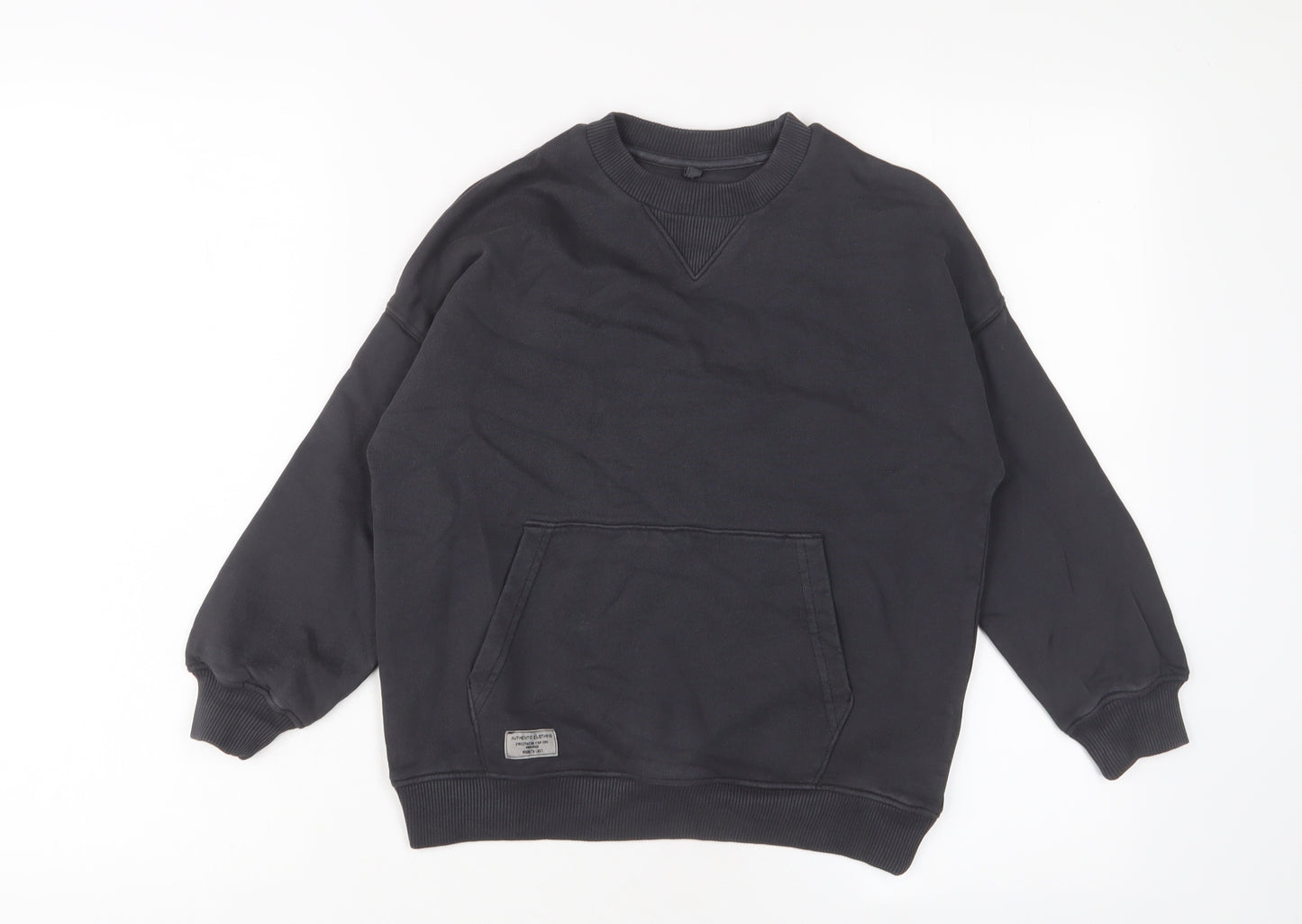 Marks and Spencer Boys Black Cotton Pullover Sweatshirt Size 7-8 Years Pullover