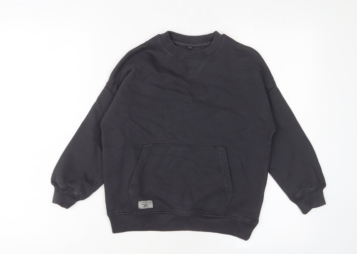 Marks and Spencer Boys Black Cotton Pullover Sweatshirt Size 7-8 Years Pullover