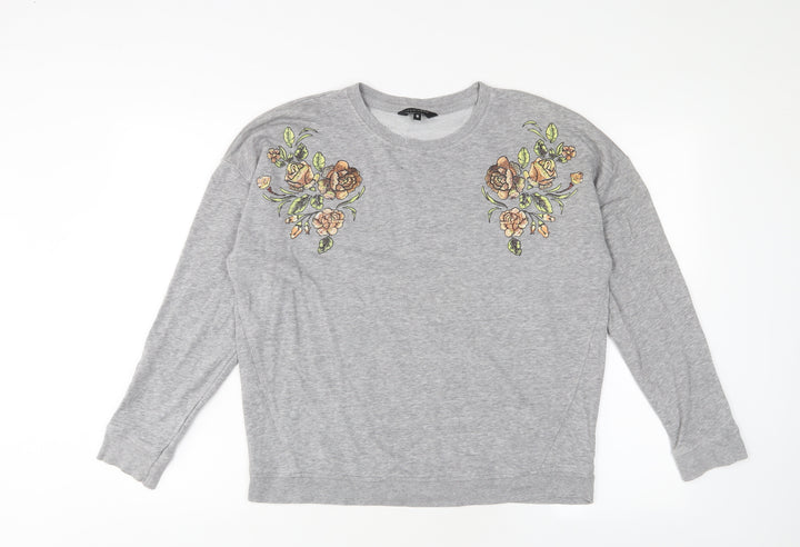 New Look Womens Grey Floral Cotton Pullover Sweatshirt Size 10 Pullover