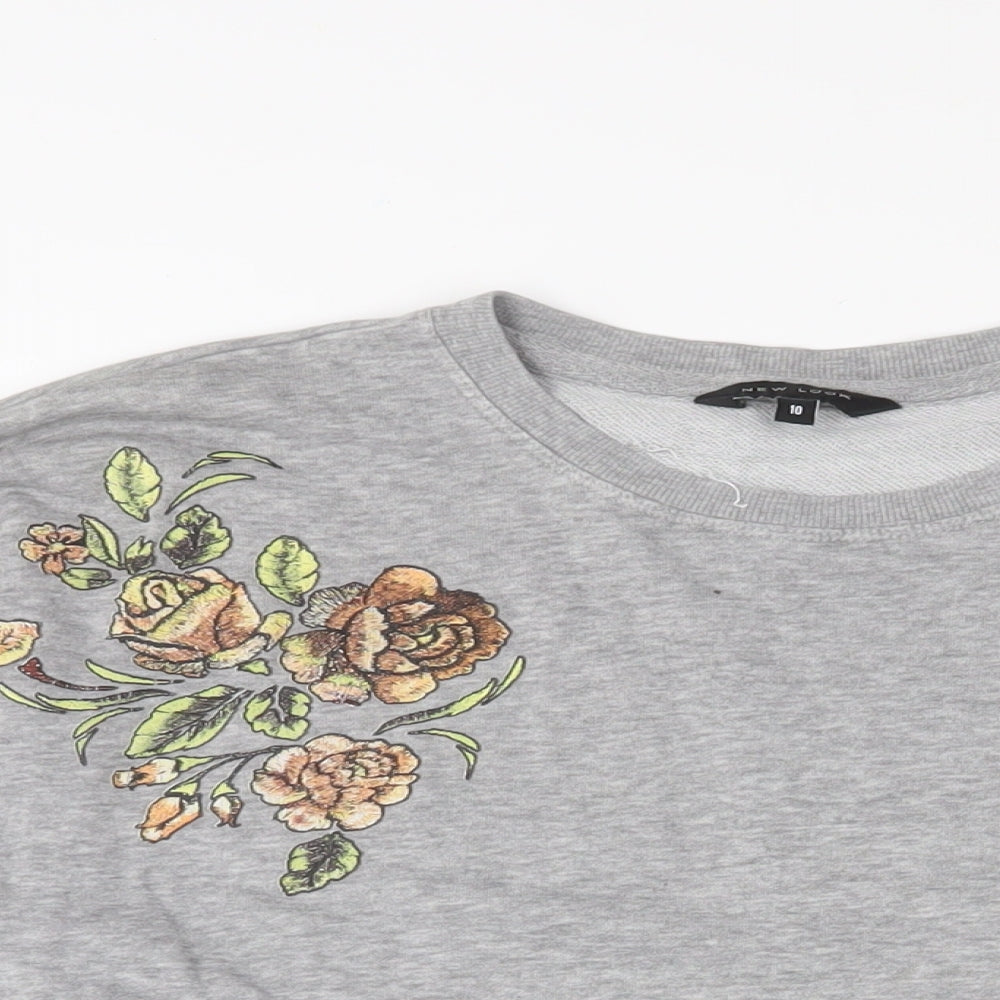 New Look Womens Grey Floral Cotton Pullover Sweatshirt Size 10 Pullover