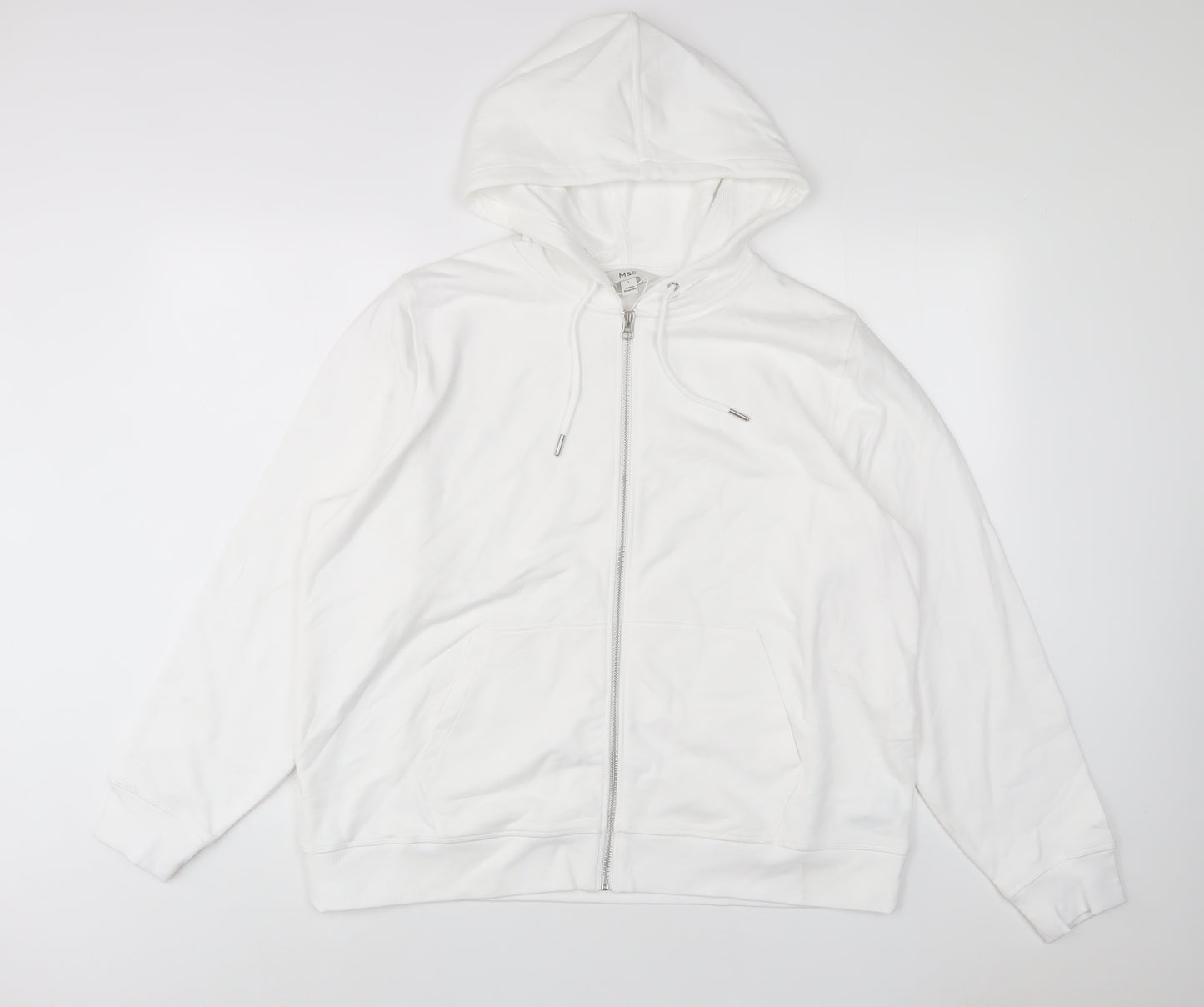 Marks and Spencer Womens White Cotton Pullover Hoodie Size L Pullover