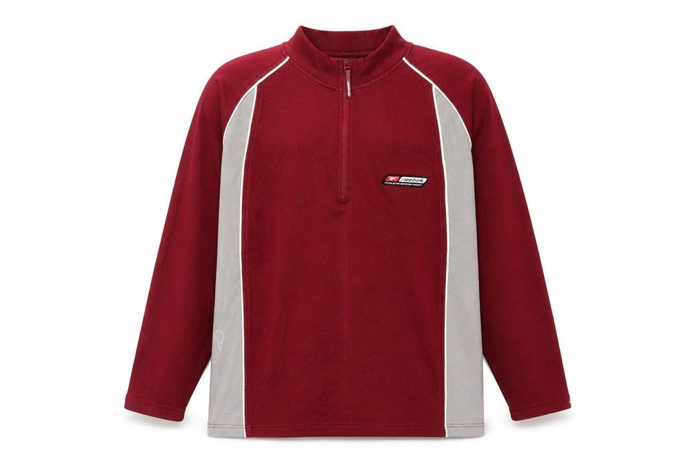 Front view of Reebok men’s red polyester pullover sweatshirt, size XL
