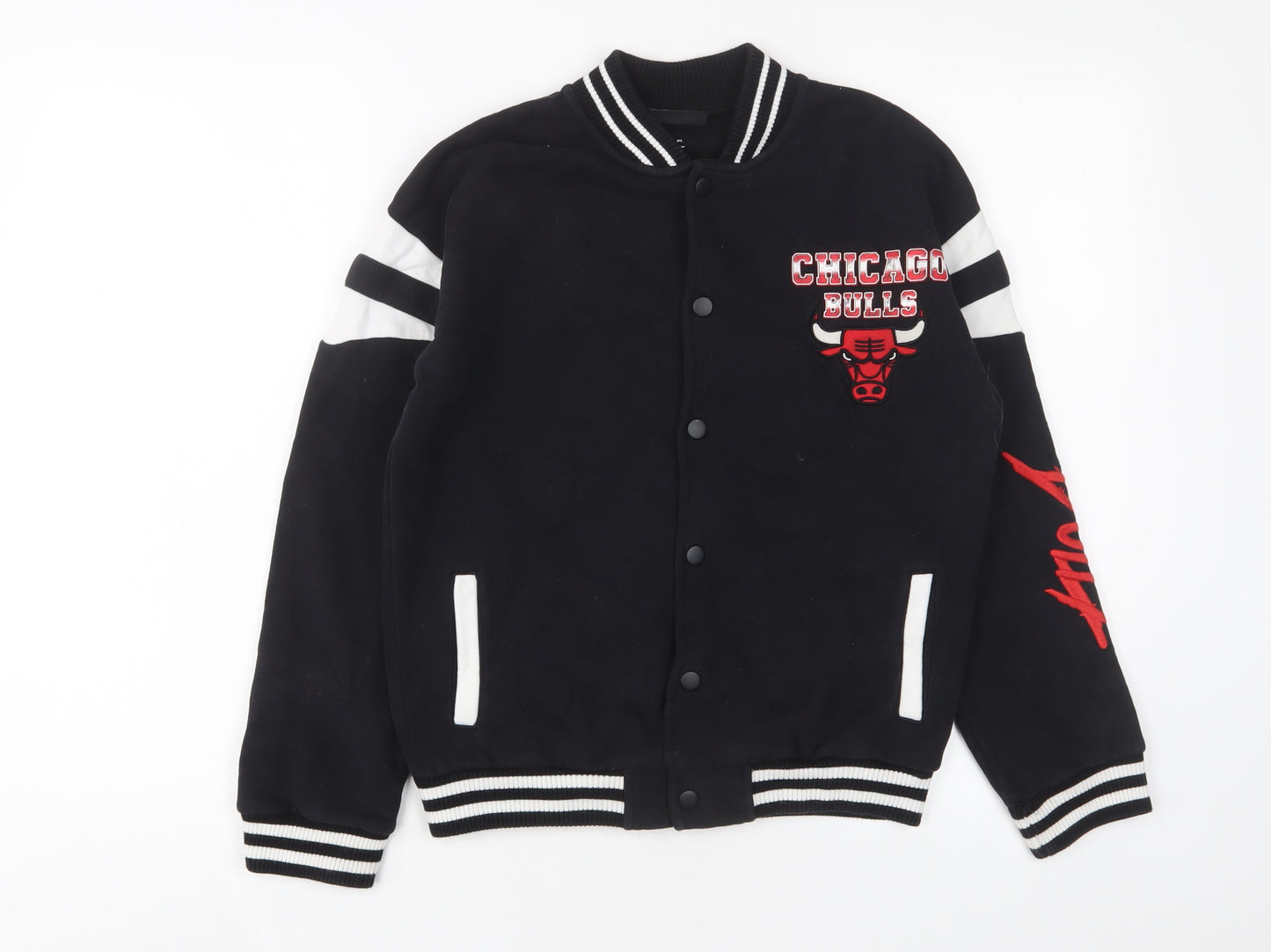 NBA Boys Black Cotton Pullover Sweatshirt Size 10-11 Years Snap - Chicago Bulls