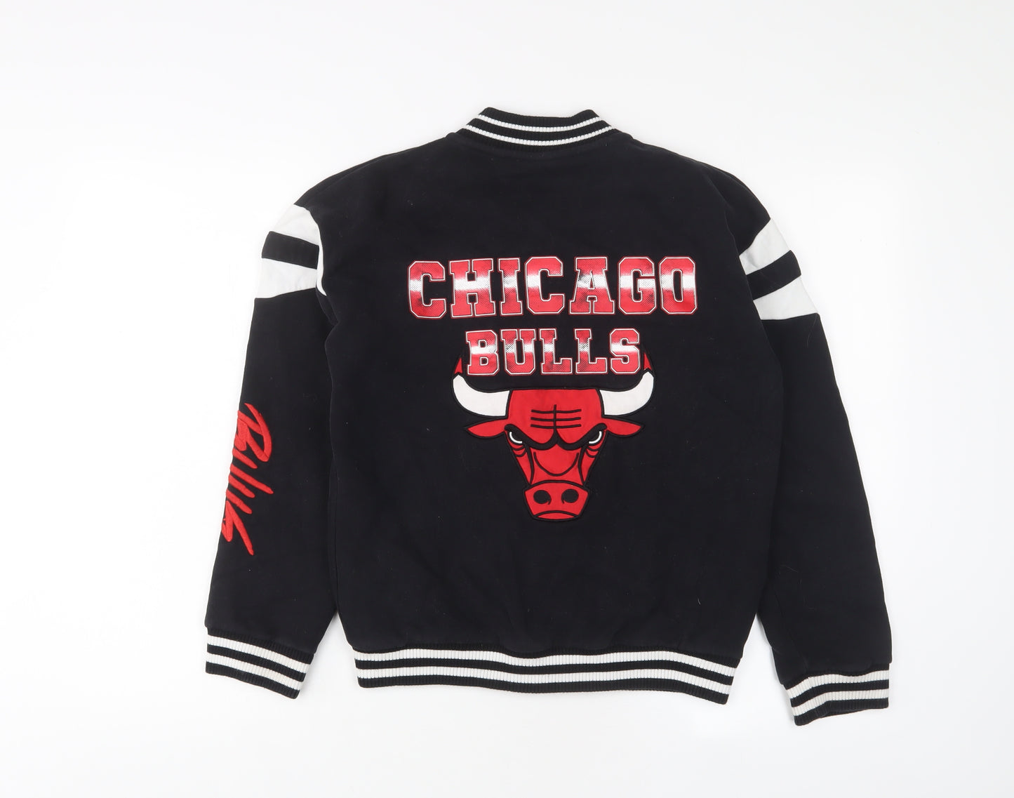 NBA Boys Black Cotton Pullover Sweatshirt Size 10-11 Years Snap - Chicago Bulls
