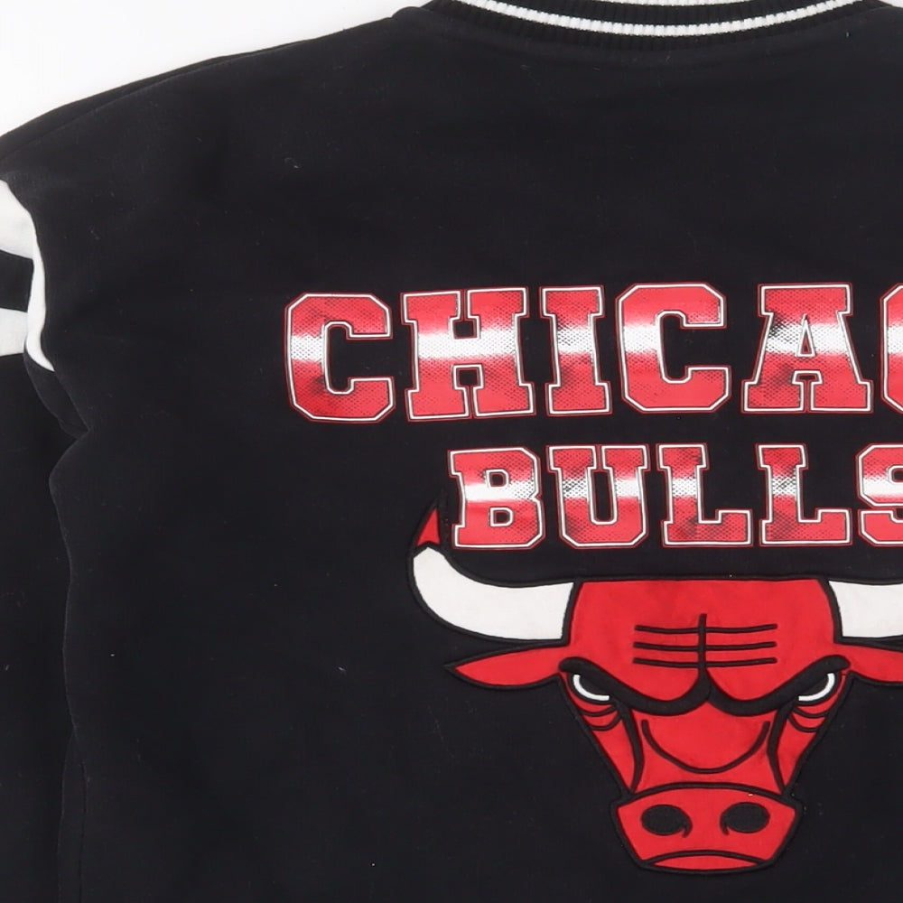 NBA Boys Black Cotton Pullover Sweatshirt Size 10-11 Years Snap - Chicago Bulls