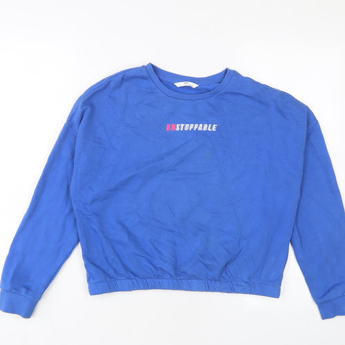 Marks and Spencer Girls Blue Cotton Pullover Sweatshirt Size 12-13 Years Pullover - Embroidered