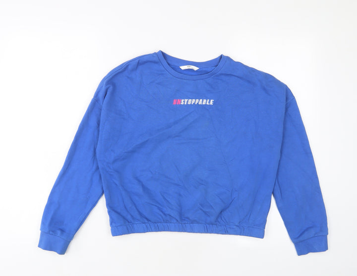 Marks and Spencer Girls Blue Cotton Pullover Sweatshirt Size 12-13 Years Pullover - Embroidered