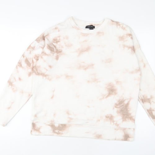 New Look Womens White Geometric Polyester Pullover Sweatshirt Size S Pullover