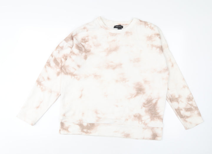 New Look Womens White Geometric Polyester Pullover Sweatshirt Size S Pullover