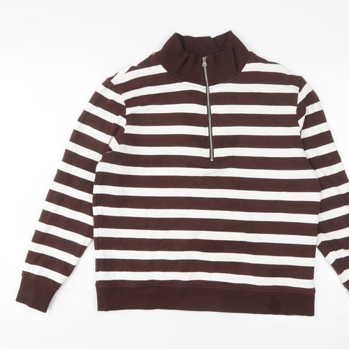 Marks and Spencer Womens Brown Striped Cotton Pullover Sweatshirt Size S Zip