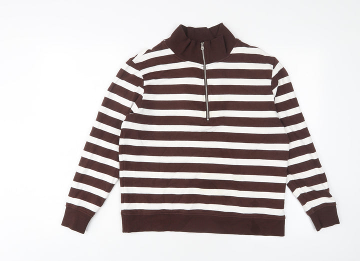 Marks and Spencer Womens Brown Striped Cotton Pullover Sweatshirt Size S Zip