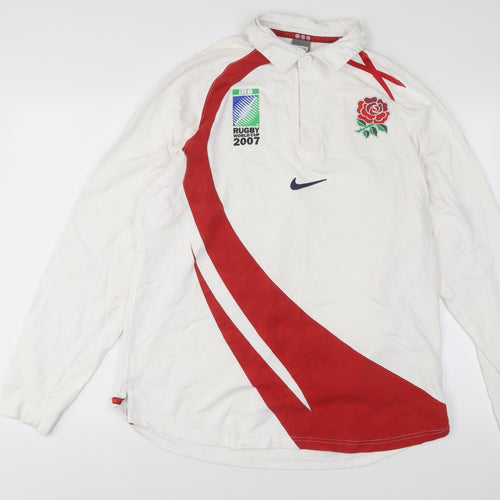 Nike Mens White Cotton Polo Size XL Collared Button - England Rugby