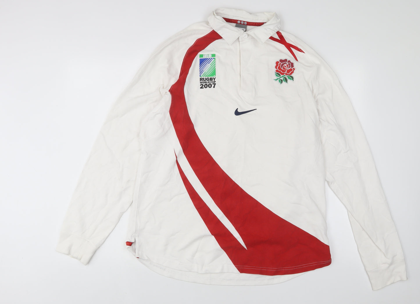 Nike Mens White Cotton Polo Size XL Collared Button - England Rugby