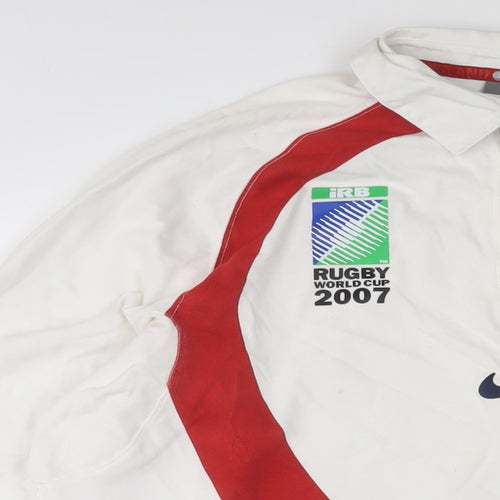 Nike Mens White Cotton Polo Size XL Collared Button - England Rugby