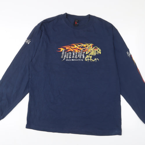 Hank Boys Blue Cotton Basic T-Shirt Size 16 Years Crew Neck Pullover - Tall